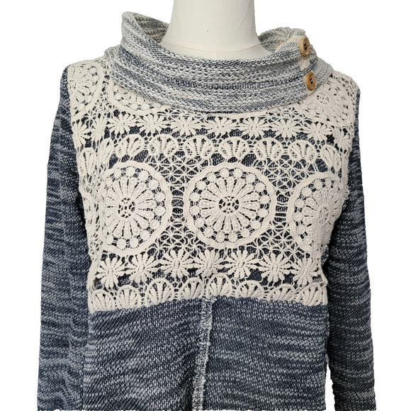 Maurices Boho Lace Embroidered Tunic Sz M Blue Gray Cottagecore Whimsy Country - Picture 2 of 8